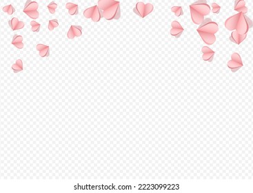 Burgundy Hearts Vector Transparent Backgound. Decoration Confetti Postcard. Red Visual Heart Banner.