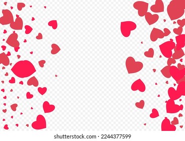 Burgundy Hearts Vector Transparent Backgound. Romance Confetti Postcard. Pink Paper Heart Banner.