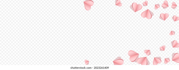 Burgundy Hearts Vector Transparent Panoramic Backgound. Birthday Confetti Frame. Maroon Color Cut Heart Card.