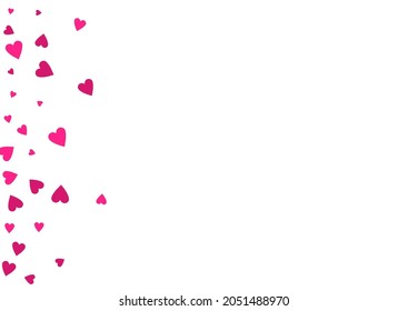 Burgundy Hearts Vector White Backgound. Birthday Confetti Poster. Pink Romance Papercut Border.