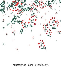 Burgundy Herb Background White Vector. Leaves Tree Set. Green Berries Wallpaper. Paper Texture. Leaf Modern.