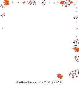 Vector blanco de fondo de hierba de Borgoña. Plantilla de planta de flotación. Escuela Red Leaf. Marco de caricatura. Decoración de Berries.