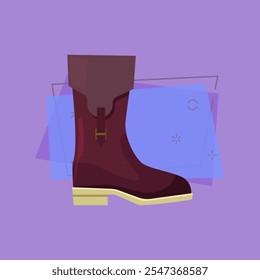 Burgundy high boot illustration. Leather, shoe, bright color. Fashion concept. Vector illustration can be used for topics like clothing, fashion, advertisement, shopping