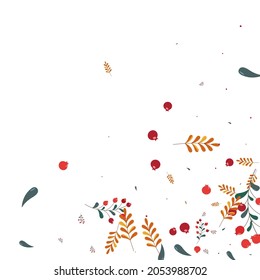 Vector blanco de fondo de hoja de borgoña. Plantilla escolar de Berries. Mosca de hierbas rosas. Diseño de la Naturaleza. Deja el borde.