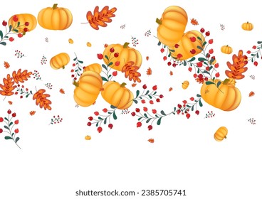 Burgundy Leaf Background White Vector. Gourd Graphic. Yellow Happy Illustration. Farm Set. Colorful Leaves Pattern Texture.