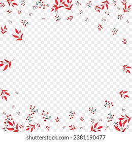 Burgundy Leaves Background Transparent Vector. Rowan Autumn Template. Red Foliage. Green Herb Cartoon. Paper Texture.