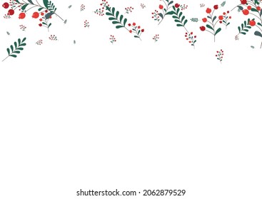 Burgundy Leaves Background White Vector. Foliage Gradation Design. Red Herb Autumn. Isolated Frame. Berries Decorative.