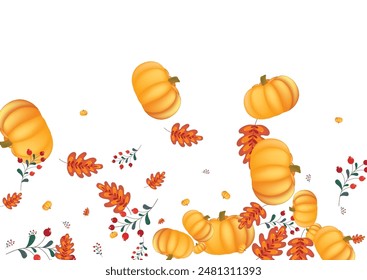 Burgundy Leaves Background White Vector. Vegetable Print. Green Picking Template. Harvest Set. Orange Gourd Decoration Illustration.