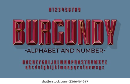 Burgundy luxurious alphabet with gold inserts. Font in the color of expensive Victorian velvet inlaid with gold lines. Set with numbers, upper and lower case letters.