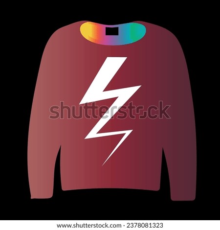 The burgundy outfit in front of the background and the lightning bolt pattern in white in front of it