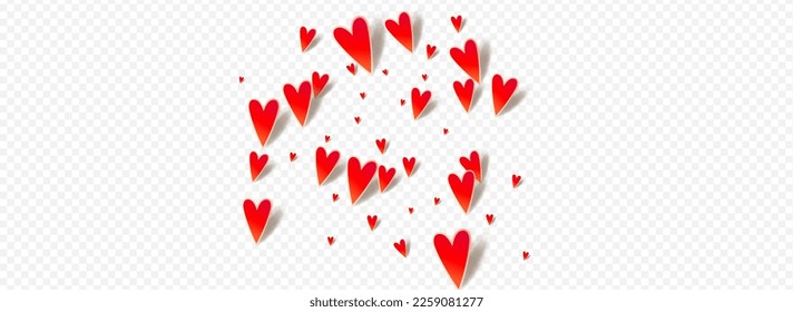 Burgundy Papercut Vector Panoramic Transparent Backgound. Falling Confetti Wallpaper. Pink Wedding Heart Border.