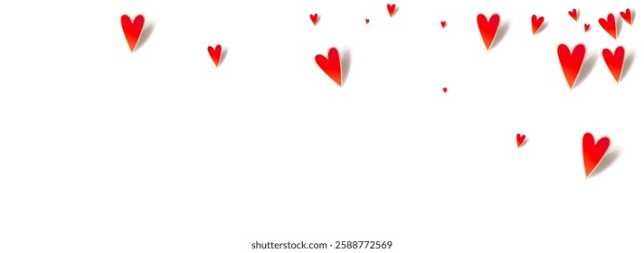Burgundy Papercut Vector Panoramic White Backgound. Paper Heart Postcard. Maroon Color Visual Hearts Concept.
