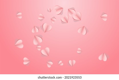 Burgundy Papercut Vector Pink  Backgound. Romance Heart Card. Red Birthday Confetti Wallpaper.