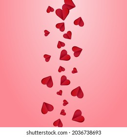 Burgundy Papercut Vector Pink  Backgound. Happy Confetti Card. Pink Romance Heart Banner.