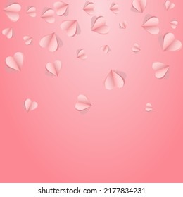 Burgundy Papercut Vector Pink  Backgound. Birthday Confetti Banner. Red 3d Heart Template.