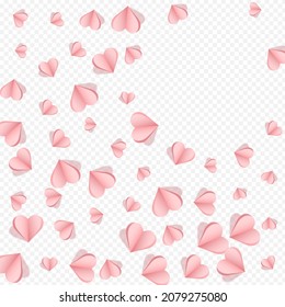 Burgundy Papercut Vector Transparent Backgound. 3d Heart Pattern. Red Falling Hearts Template.