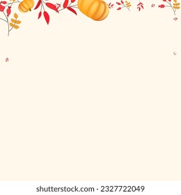 Vector Beige De Fondo De Planta De Borgoña. Temporada de Gourd. Pancarta amarilla de otoño. Plantilla De Decoración. Ilustración de vacaciones de calabaza dorada.