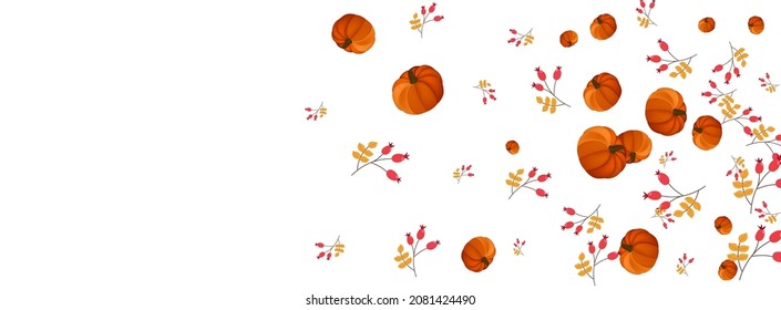 Burgundy Plant Background White Vector. Rowan Abstract. Green Pattern Illustration. Invitation Frame. Red Pumpkin Thanksgiving Border.