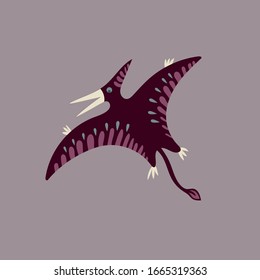 burgundy pterodactyl on lilac background