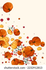 Burgund Kürbis Hintergrund Beiger Vektorgrafik. Gourd Pumpkins. Roter Agrarrahmen. Krangewebe. Orange hinterlässt November-Vorlage.