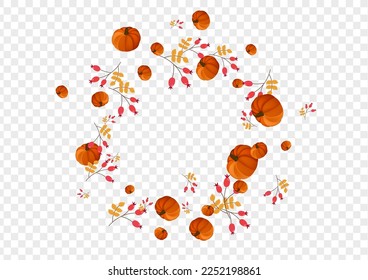 Burgundy Pumpkin Background Transparent Vector. Orange Print Set. Green Vegetable Fall Card. Rowan Pattern. Nature Illustration.