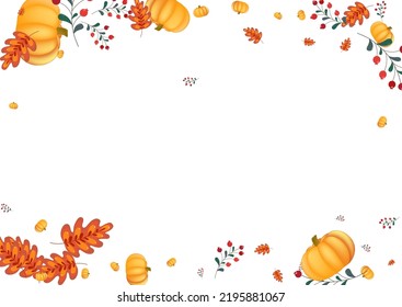 Burgundy Pumpkin Background White Vector. Vegetable Maple. Yellow Thanksgiving Frame. Holiday Banner. Gold Plant Autumn Illustration.