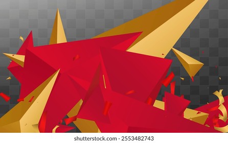 Burgundy Pyramid Trendy Vector Transparent  Background. Technology Presentation. Golden Minimal Shapes Catalog. Modern Magazine.