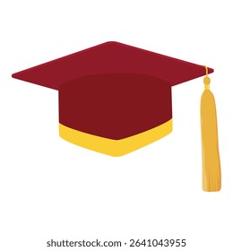 Burgundy red academic graduation cap isolated on white background. Vector illustration graduation hat. Graduation cap icon