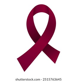 Burgundy ribbon awareness Disabled Adults, Cystic Hygroma, Brain Aneurysm, Hemangioma, Multiple Myeloma. Isolated on white background. Vector  illustration.