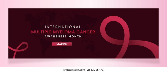 Burgundy ribbon awareness graphic for International Multiple Myeloma Cancer Awareness Month banner.