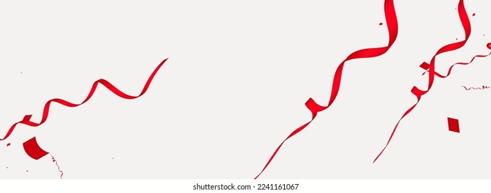 Burgundy Ribbon Fun Vector Panoramic Grey Background. Decoration Spiral Design. Confetti Flying Illustration. Red Isolated Poster.