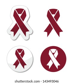 Burgundy ribbon symbol of brain aneurysm, Cesarean section, headaches
