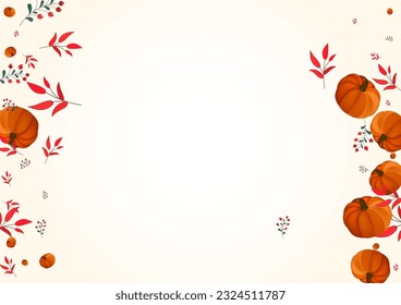 Burgundy Rowan Background Light Vector. Green September Frame. Yellow Leaves Image Border. Pumpkin Autumn. Fall Texture.