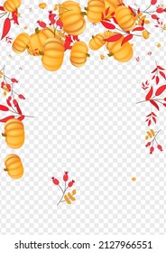 Burgundy Rowan Background Transparent Vector. Green Wreath Illustration. Orange Leaves Botanical Set. Plant Holiday. Invitation Banner.