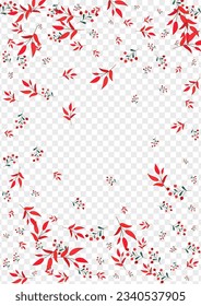 Burgundy Rowan Background Transparent Vector. Leaves September Illustration. Red Foliage. Green Herb Drawn. Object Template.