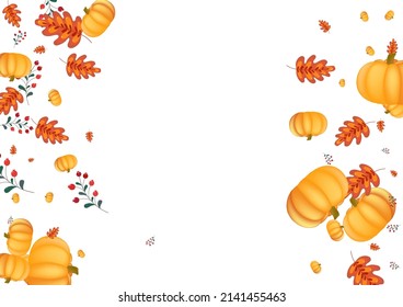 Burgundy Rowan Background White Vector. Leaves Invitation. Green Happy Illustration. Image Banner. Yellow Vegetable Season Texture.