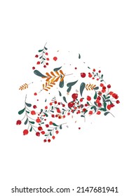 Vector blanco de fondo de color burdeos. Tarjeta orgánica de hoja. Árbol de follaje verde. Plantilla de póster. Caricatura de Berries.