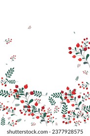 Burgundy Rowan Background White Vector. Leaves Material Texture. Green Foliage Vibrant. Simple Frame. Leaf Landscape.
