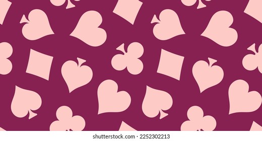 Burgundy seamless banner with pink playing card symbols