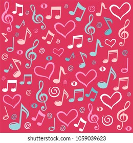 Burgundy seamless pattern wallpaper of musical notes. Vector Illustration