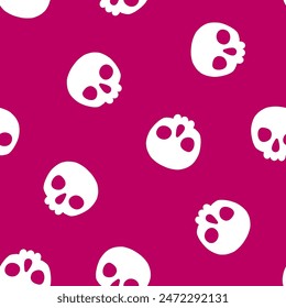 Burgundy seamless pattern with white halloween skull