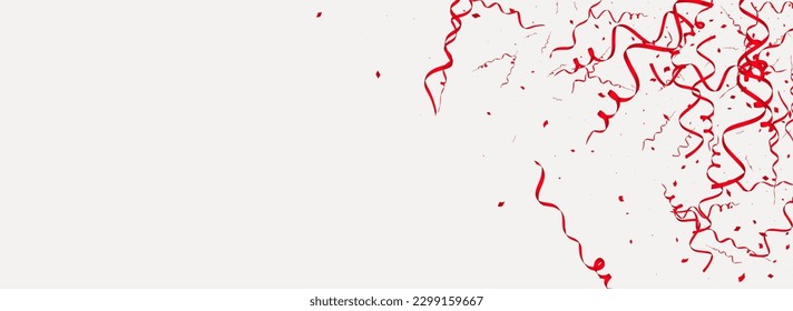 Burgundy Streamer Flying Vector Panoramic Grey Background. Christmas Serpentine Plant. Ribbon Paper Poster. Red Festive Template.