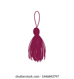 Burgundy tassel of yarn. Vector illustration on white background.