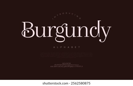 Burgundy typography beauty fashion elegant minimalist serif italic fonts decorative wedding vintage retro logos. Minimal luxury font alphabet logo. Vector illustration