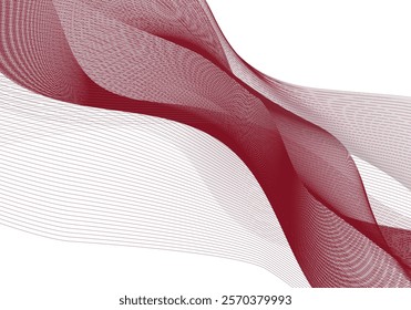 Burgundy vector abstract wave lines background isolated on white background