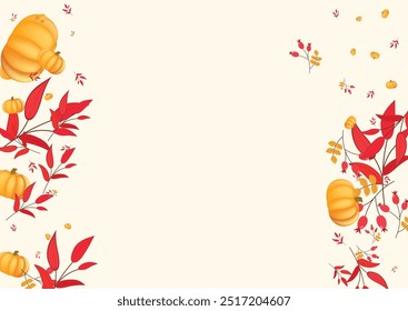 Burgundy Vegetable Background Beige Vector. Leaf Cozy. Green Print Set. Cute Texture. Gold Gourd Food Frame.