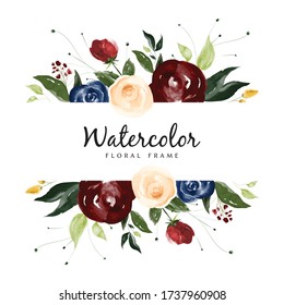 Burgundy Watercolor Flower Frame Vector 