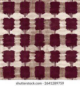 Burgundy and white checkered pattern with large squares of maroon paint plaid seamless pattern, Vector illustration background for print the paper.