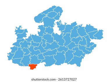 Burhanpur District Map Highlighted on Madhya Pradesh State Map