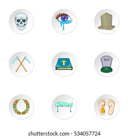 Burial icons set. Cartoon illustration of 9 burial vector icons for web